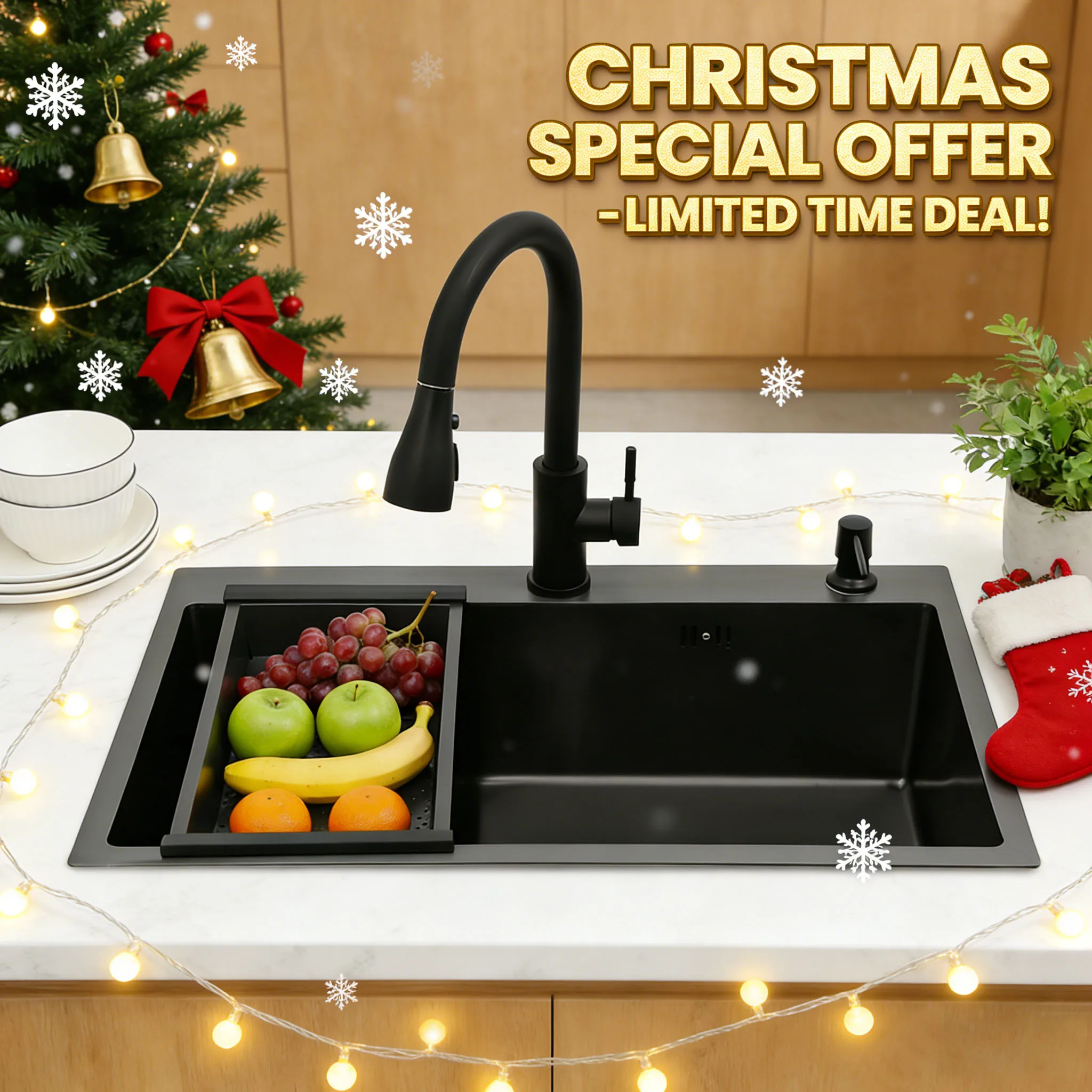 

Sink, Utility Sink Laundry Tub 68x45cm Black, with Pull Down Faucet Soap Dispenser Drain Basket, 201 Stainless Steel for Kitchen