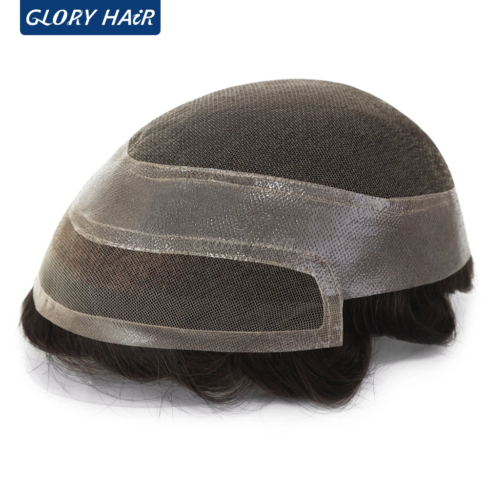 

Gloryhair Hollywood Toupee 130% Плотность Отбеленная передняя естественная линия волос Мужской капиллярный протез Парик из волос для мужчин