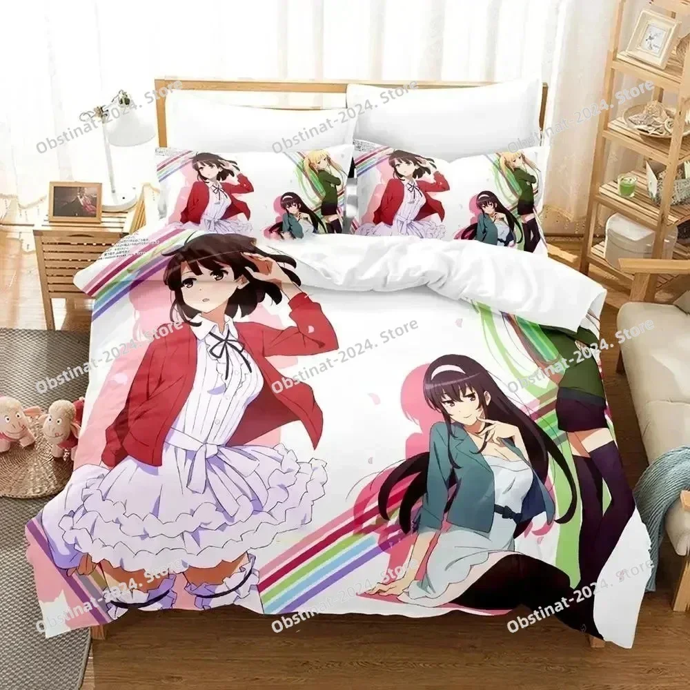 Saekano How to Raise a Boring Girlfriend Bedding Set Printed single Comforter Duvet Cover Pillow Case 3 Pieces Kids Adult Size