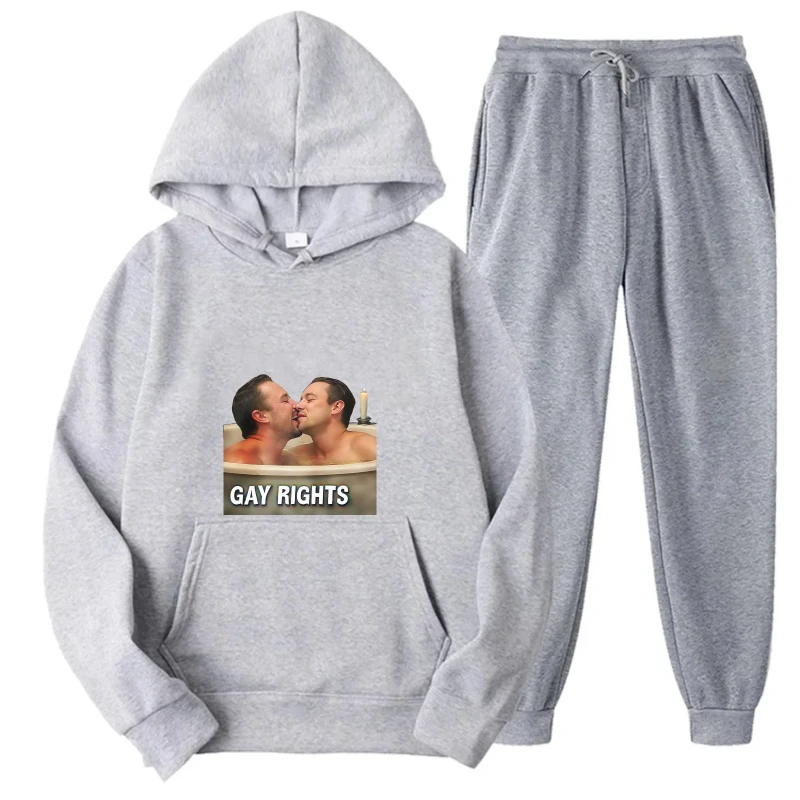 طقم هوديي سويت شيرت للزوجين مطبوع عليه قطة ورسوم كرتونية باللون الرمادي لملابس غير رسمية وراحة يومية #2