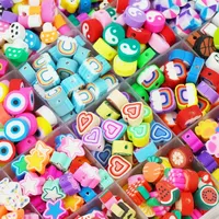 Z06 100Pcs Multiple Options Interest Mixed Cartoon Polymer Clay Beads Fruit Cake Smile Heart Straight Hole Spacer Beads  DIY