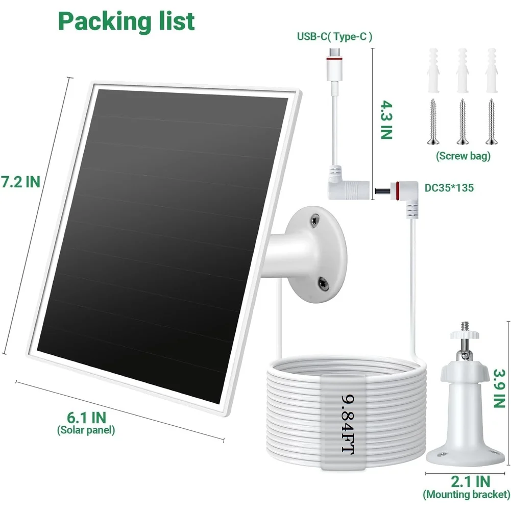1 Piece 6W Monocrystalline Solar Panel With Type C And DC3.5 IP65 Waterproof For Video Doorbell Security Camera Outdoor - view 4