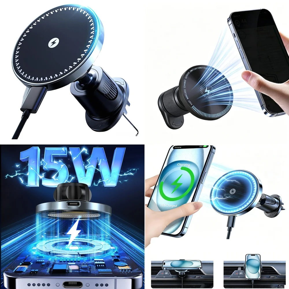 New Electronics Products Magnetic Wireless Charger Air Vent Car Phone Holder with Magnet Consumer Electronics Chargers Adapters