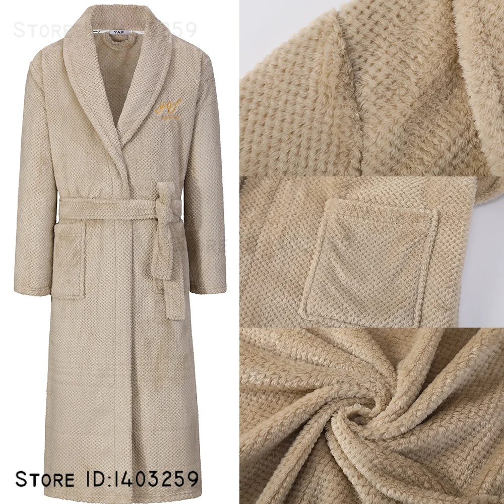 Plus Size 3XL Men Flannel Robe Sleepwear Thick Warm Long Bathrobe Nightgown Winter Coral Fleece Casual Nightwear HomeWear Pajama
