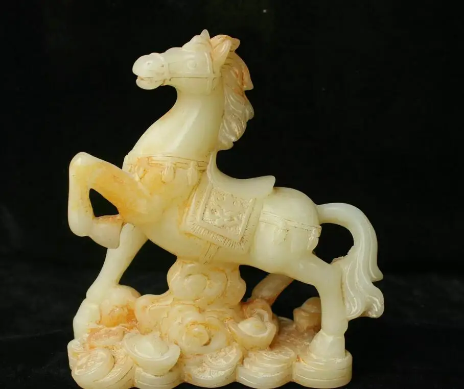 18cm China Natural Old Jade hand carved animal horse beast Statue Sculpture