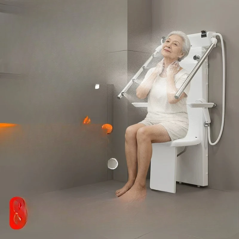 

Elderly seated thermostatic shower, bathroom multi-function folding, sitting bath and bathing