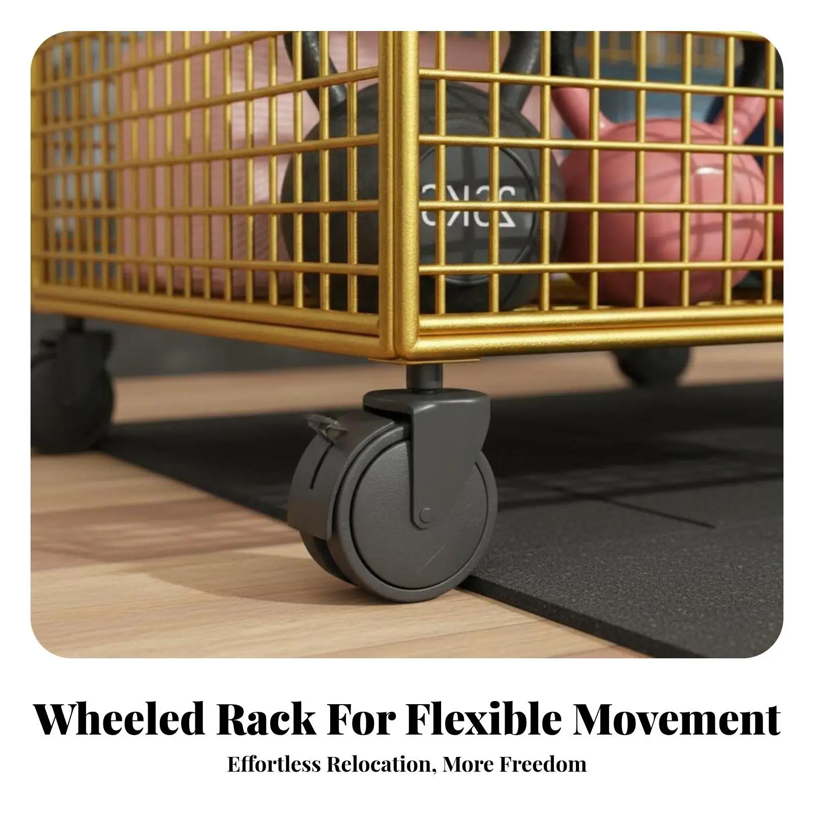 Easy Move Workout Supplies Storage Cart with Rotating Wheels for Small Home Gym