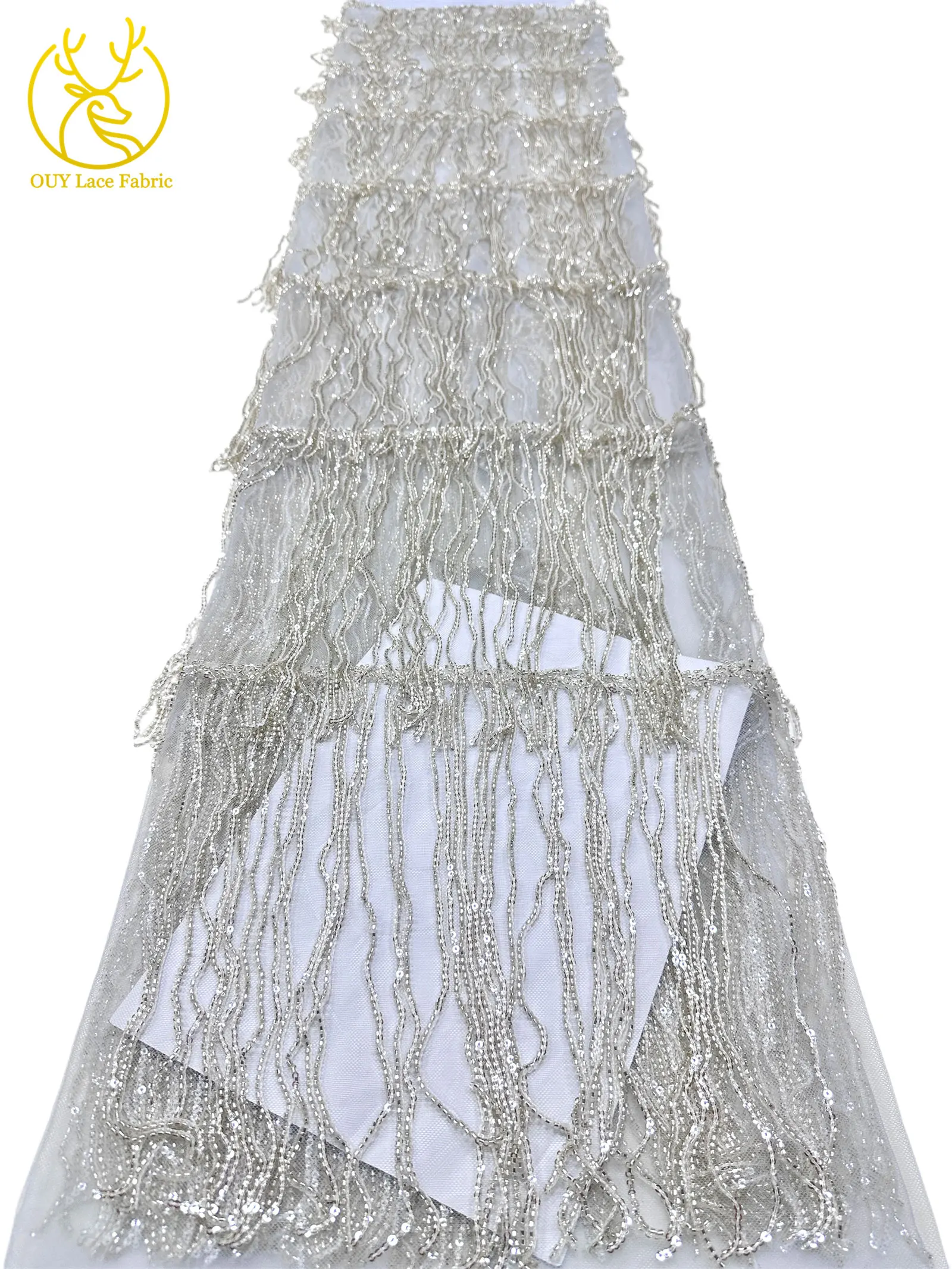 Weinroter nigerianischer 3D-Quasten-Perlen-Spitzenstoff, französischer Pailletten-Tüll-Spitzenstoff, afrikanischer Spitzenstoff für Damen, Hochzeitskleid, Nähen – Detail 20