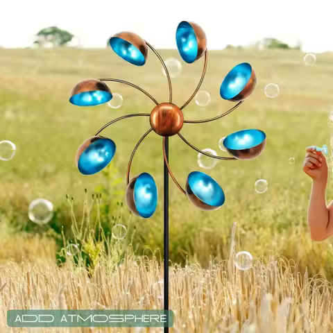 Iron 360 Degree Rotating Windmill, Artistic Windmill for Patio Lawn Deck and Outdoor Garden Decoration
