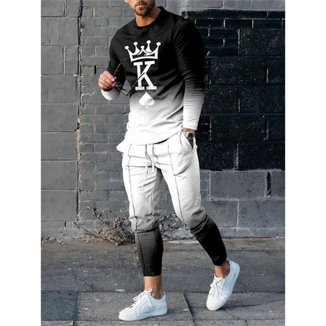 Fashion Mens Two Piece Sets Graphic Printed T-Shirts And Slim Pants Suits For Men 2023 Spring Autumn Clothing Casual Streetwear