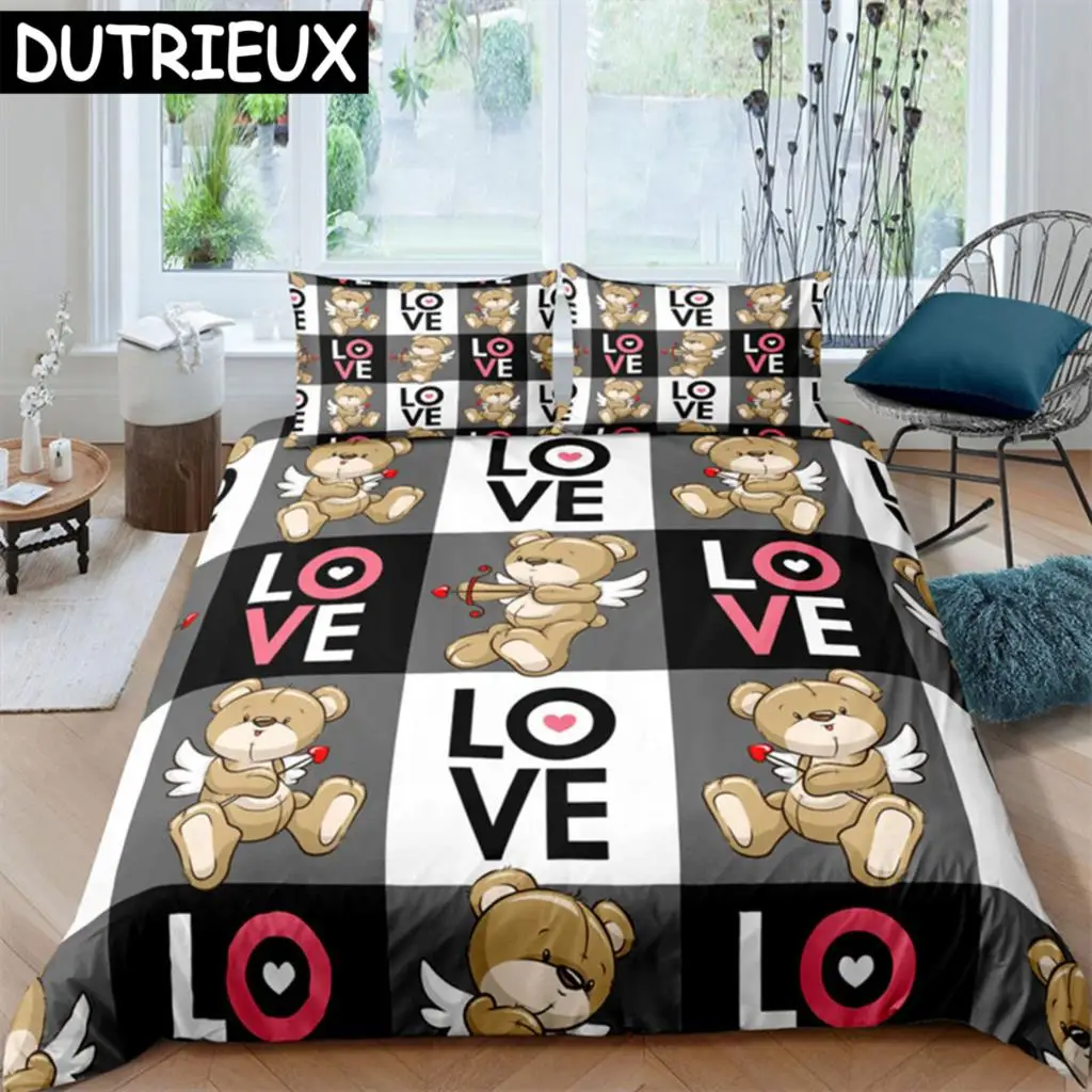 

Teddy Bear Pattern Bedding Set Simple Bedspread Pillowcase Cartoon Home Textile Children Adult Bedroom Decoration