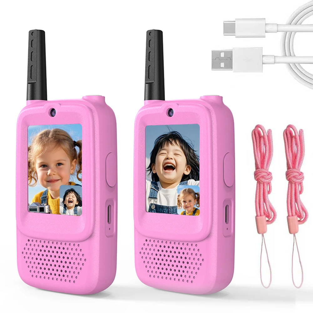 

Video Walkie Talkies for Kids One Click Call Rechargeable Toddler Toys For Indoor, Camping, Travel Birthday Gifts Cute Intercom