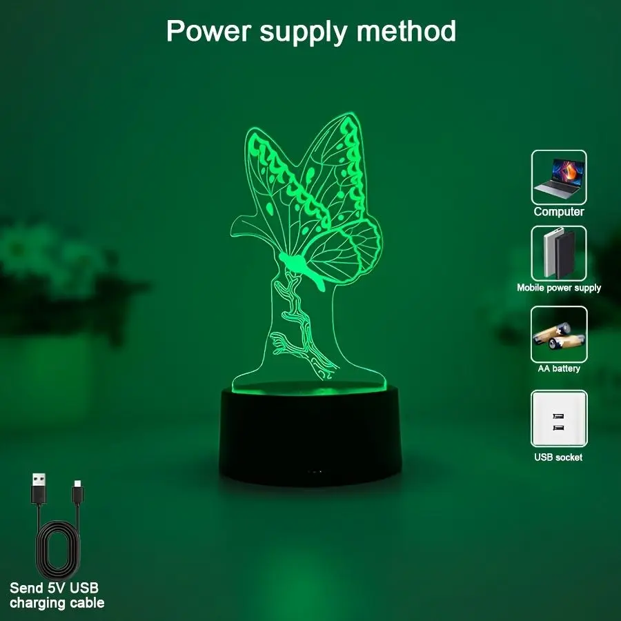 A butterfly creative modeling 3D desktop decorative light, room living room bedroom bed table night light,