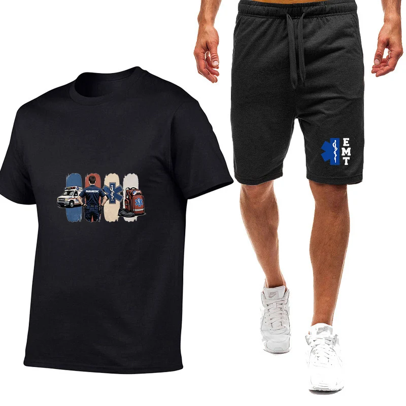 

2026 EMT Emergency Ambulance Print Summer Men's New Classics Nine Color Short-sleeved + Short Simplicity Fashion Breathable Suit