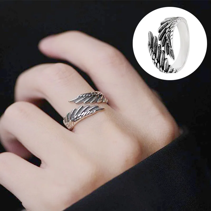 Slivery Retro Angel Demon Wings Creative Ring Punk Gothic Open Ring Handmade Unisex Jewelry Accessories Gift  For Men Women