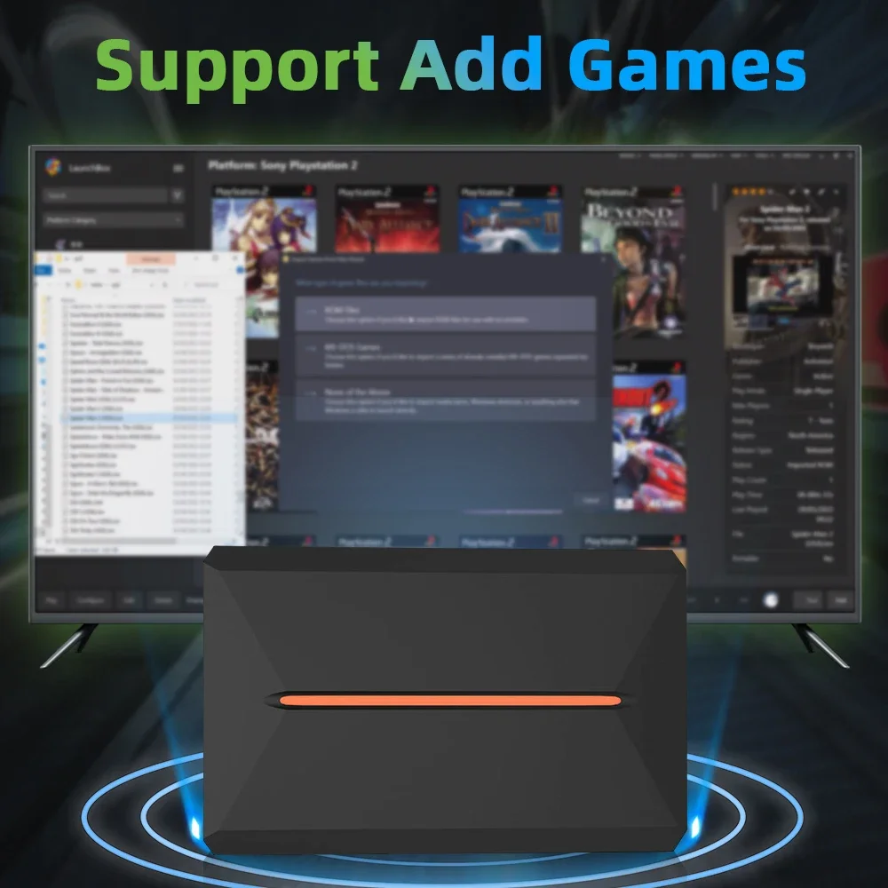 Launchbox 500G محرك الأقراص الصلبة الخارجي المدمج في 3700 ألعاب ثلاثية الأبعاد/الكمبيوتر الشخصي لأجهزة PS4/PS3/PS2/PS1/Switch/WII/WIIU/N64/DC لـ Win PC/الكمبيوتر المحمول