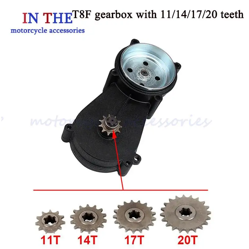 Caixa de engrenagens de redução de transmissão de dentes para motocicleta t8f 11/14/17/20t, para mini motor 47cc49cc, bicicleta de bolso, peças de motor de 2 tempos