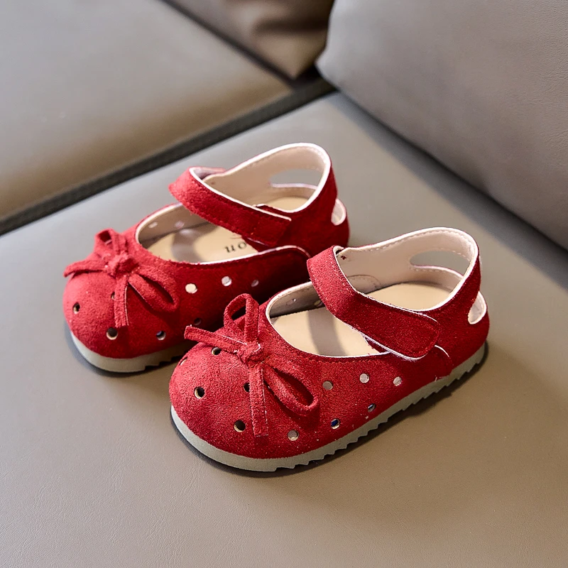 Baby Beach Shoes Sweet Simple Bows Toddler Princess Shoes Round Toes Hook&loop 2026 Summer New Kids Sandals Non-slip Casual
