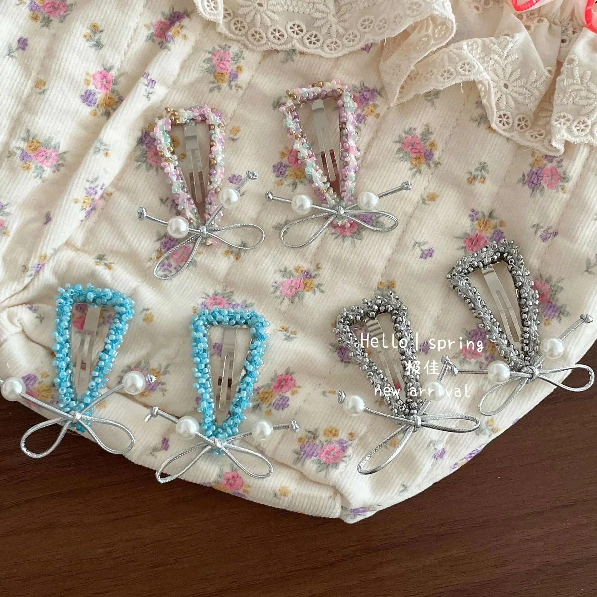 Hair Clips Kids Clear Rhinestone Beaded Bow Hollow Triangle BB Clip Sweet Girls Headwear Accessories Lightweight Small Daily