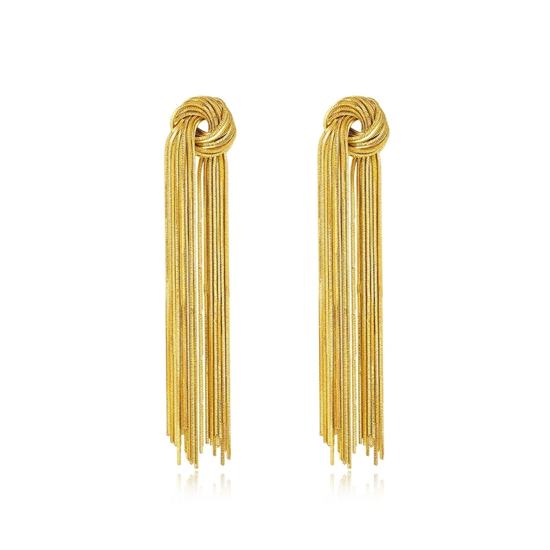 Titanium With 18k Gold Long Tassel Drop Earrings Women Stainless Steel Jewelry Party Boho T Show Gown Runway Rare Korean Japan