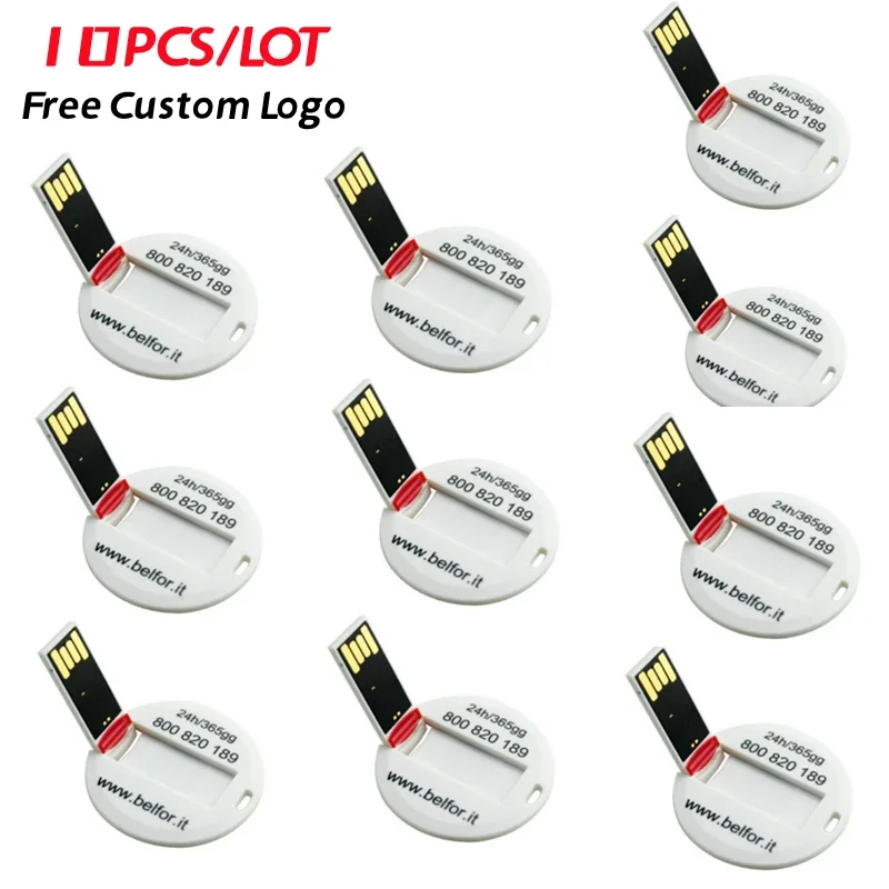 10PCS/LOT Mini Round Card USB Flash Custom Logo Print Picture 4GB 32GB USB Flash Drive 8GB 16GB Card Business Name USB Stick