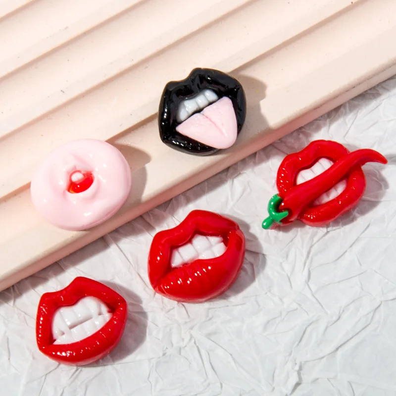 10Pcs New Lovely Mini Cartoon Red Sexy Charm, Lips Resin Cabochon Scrapbook Diy Jewellery Hairpin Accessories Decorate Craft A66