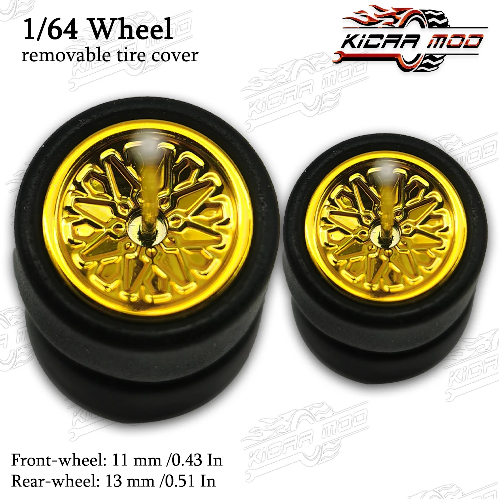 1/64 RLC Premium Wheels with Slick Tires for Hot Wheels RLC Muscle Car Petal Spoke Model Car Refitting Parts D:11mm+13mm (1Set)