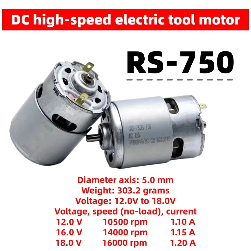 Motor de CC de 18V, herramienta eléctrica de alta velocidad, adecuado para taladros eléctricos/amoladoras angulares/maquinillas de corte RS-750