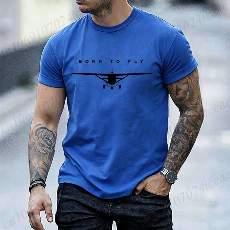 Herren-T-Shirt „Born To Fly Airplane“ mit Grafik, minimalistisches Geschenk für Flugzeugliebhaber, kurzärmelig, O-Ausschnitt, einfache, lässige Streetwear – Detail 4