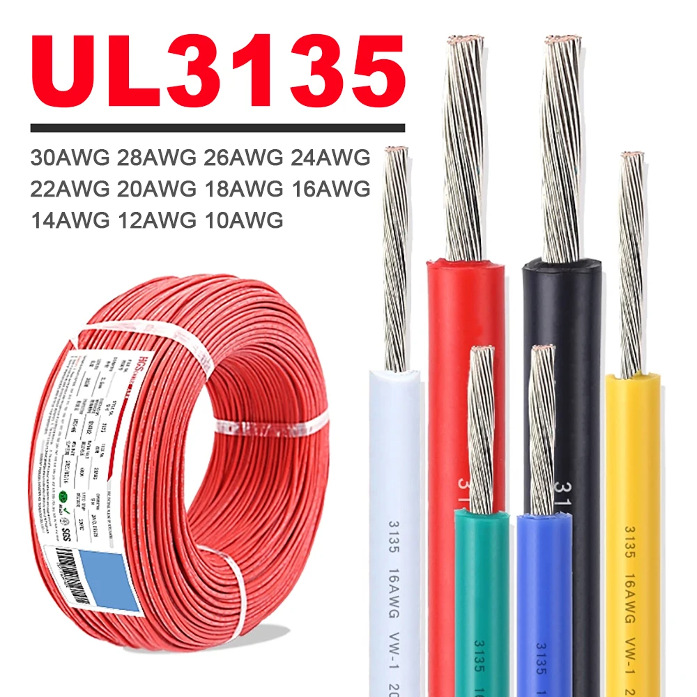

2/10M UL3135 Wire Silicone Insulation Tinned Copper 30 28 26 24 22 20 18 16 14 12 10 AWG High Temperature Resistant Cable Line