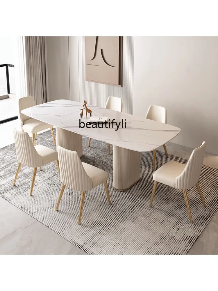 Stone Plate Dining Table Household Small Apartment Modern Simple Cream Silent Style Dining Table Dining Tables and Chairs Set