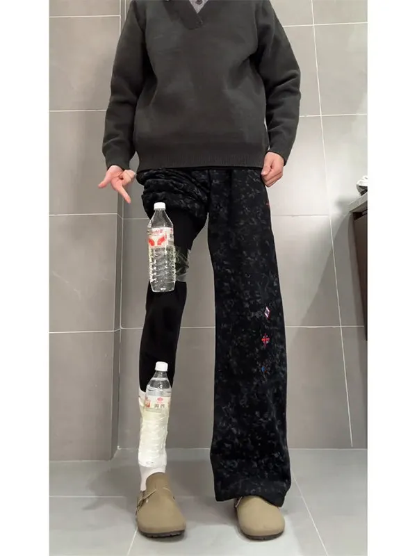 

Мужские повседневные брюки Thiened Fce, черные, с эффектом потертости, спортивные штаны, зимние теплые прямые леггинсы, облегающие, в американском стиле