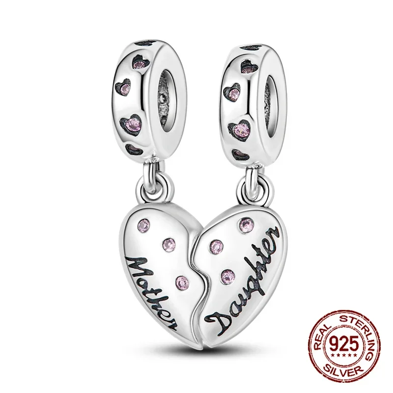 925 Sterling Silver a forma di cuore Warm Family MOM Charm Beads Fit Pandora bracciali originali Fine regali di gioielli per la festa della mamma fai da te