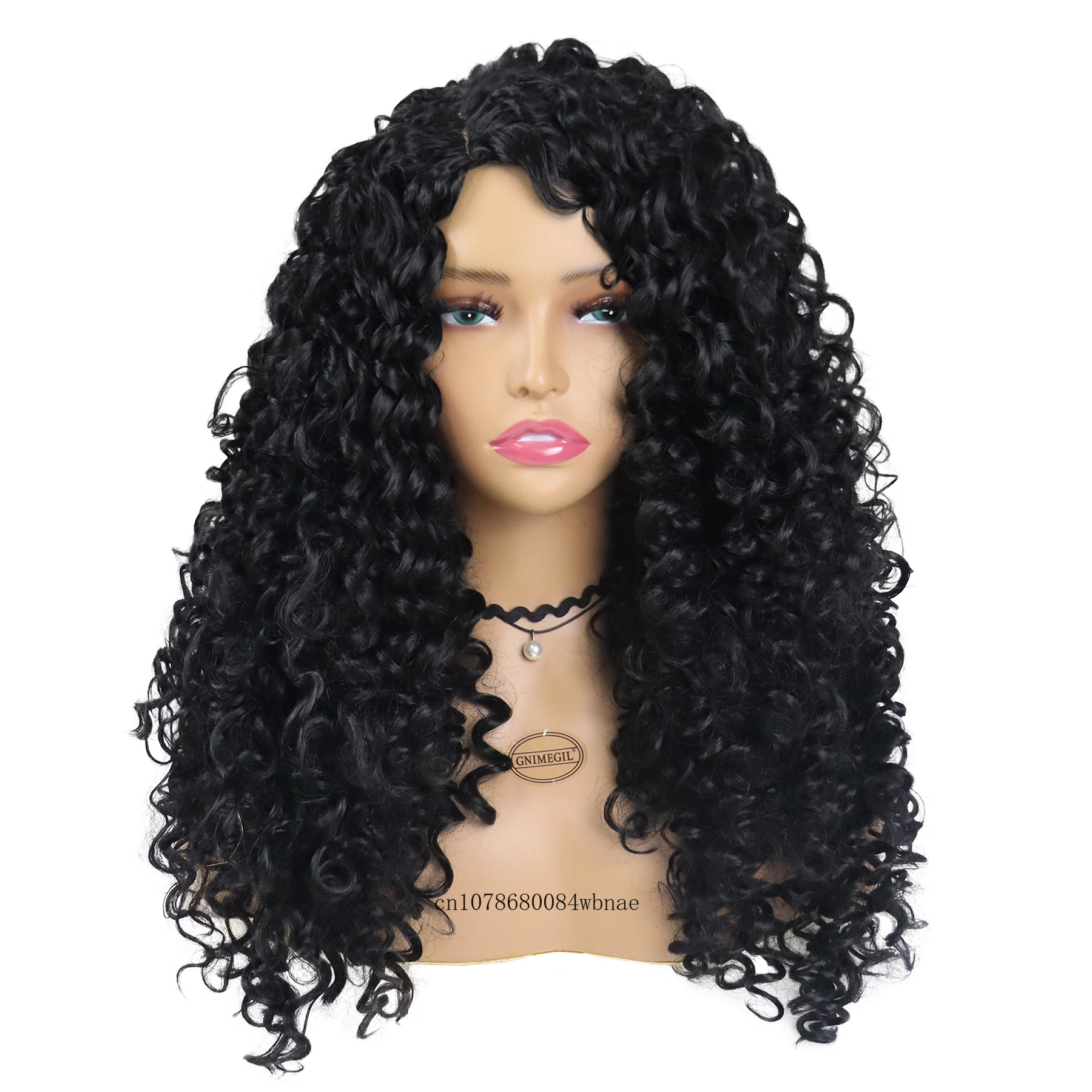 Synthetic 23 Inch Middle Part Long Curly Wigs for Black Women Loose Deep Wave Wig Natural Crimps Curls Hair Replacement Wigs