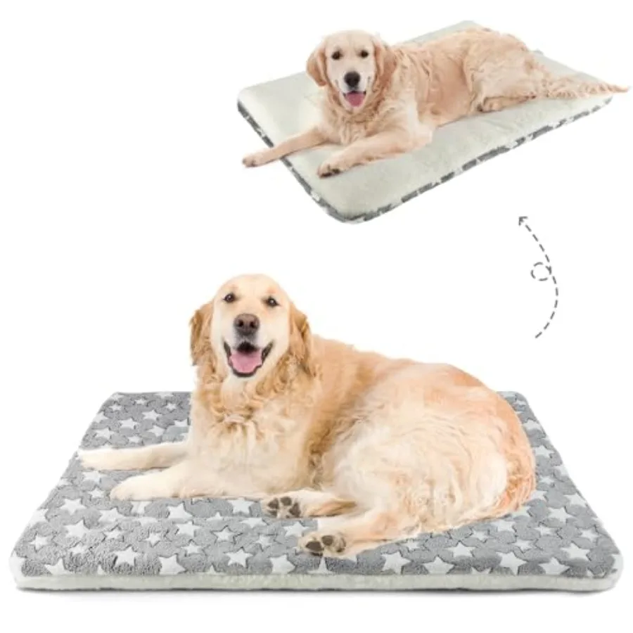 

Dog Bed Crate Pad Ultra Soft Pet Bed with Cute Star Print Washable Crate Mat for Large Medium Small Dogs Reversible Fleece Dog