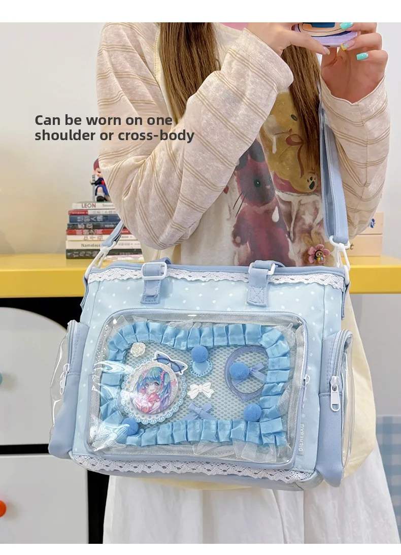 Neue Kawaii Leichte Umhängetasche Anime Transparente Ita-Tasche Damen Schulter-Crossbody-Tasche Modische Polka-Dot-Schleifen-Tragetasche – Detail 5