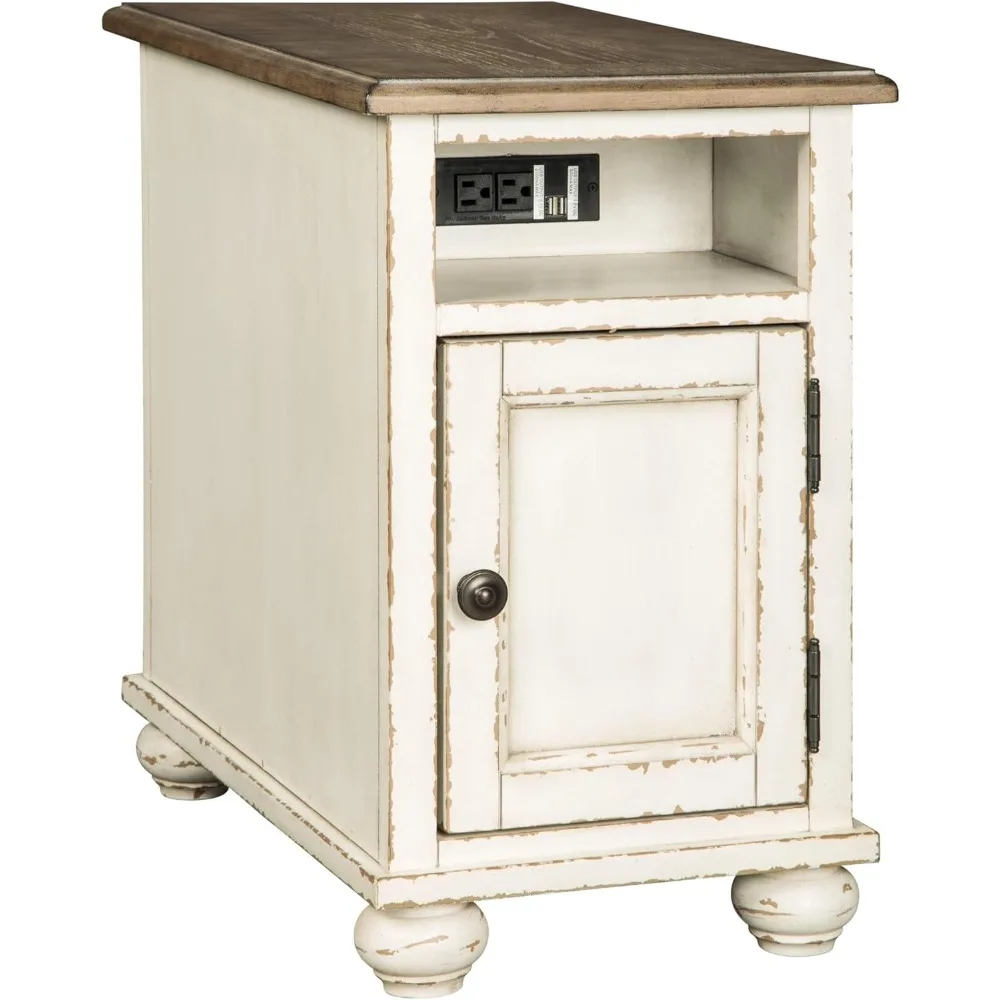 

Realyn French Country Chair Side End Table with Outlets & USB Ports, Cream