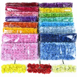 144pcs 2cm Artificial Mini Paper Flowers Head Fake Rose Bouquets For Wedding Home Decor DIY Christmas Wreath Scrapbooking Crafts