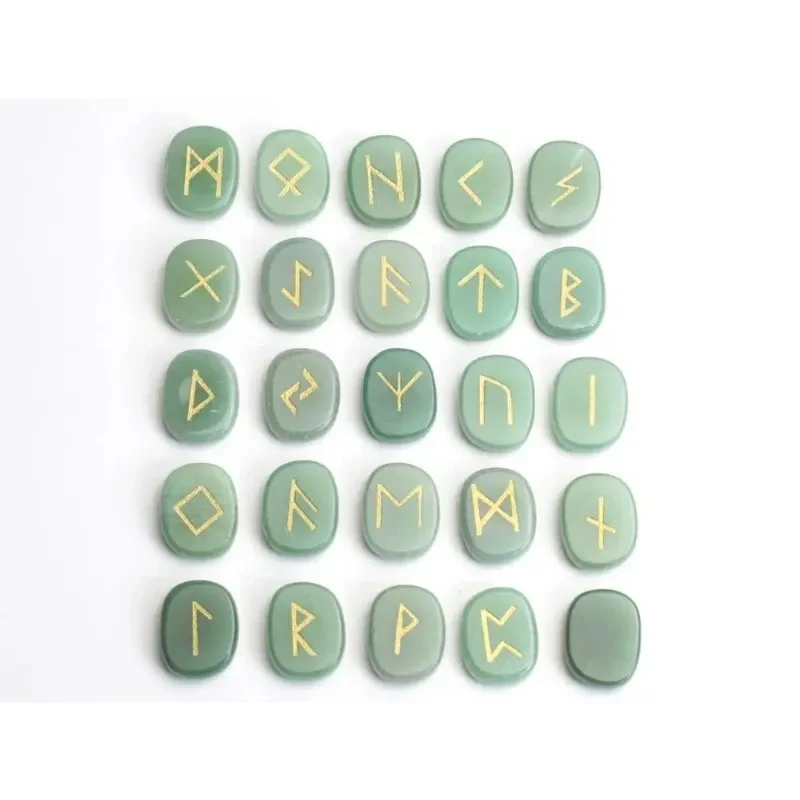25pcs Natural Semi-precious Stone Ornaments Amethyst Quartz Lapis Crystal Reiki Healing Pagan Lettering Wiccan Rune Stones Set