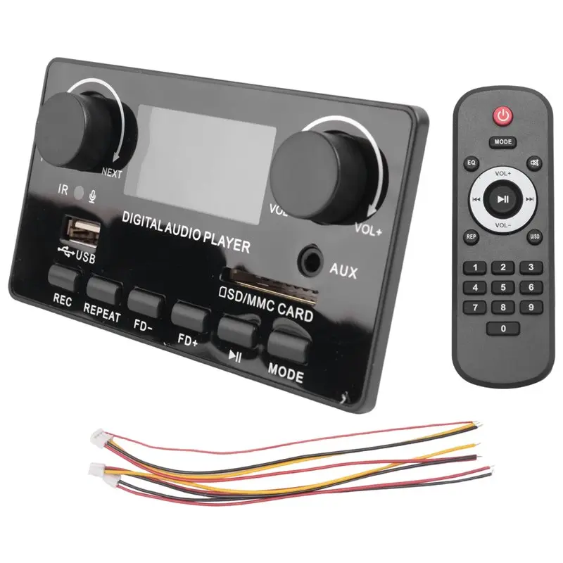 LCD Display Bluetooth 5.0 MP3 Decoder Board Support Handsfree Recording FM DC 12V MP3 WMA WAV APE FLAC Audio Player-A12I