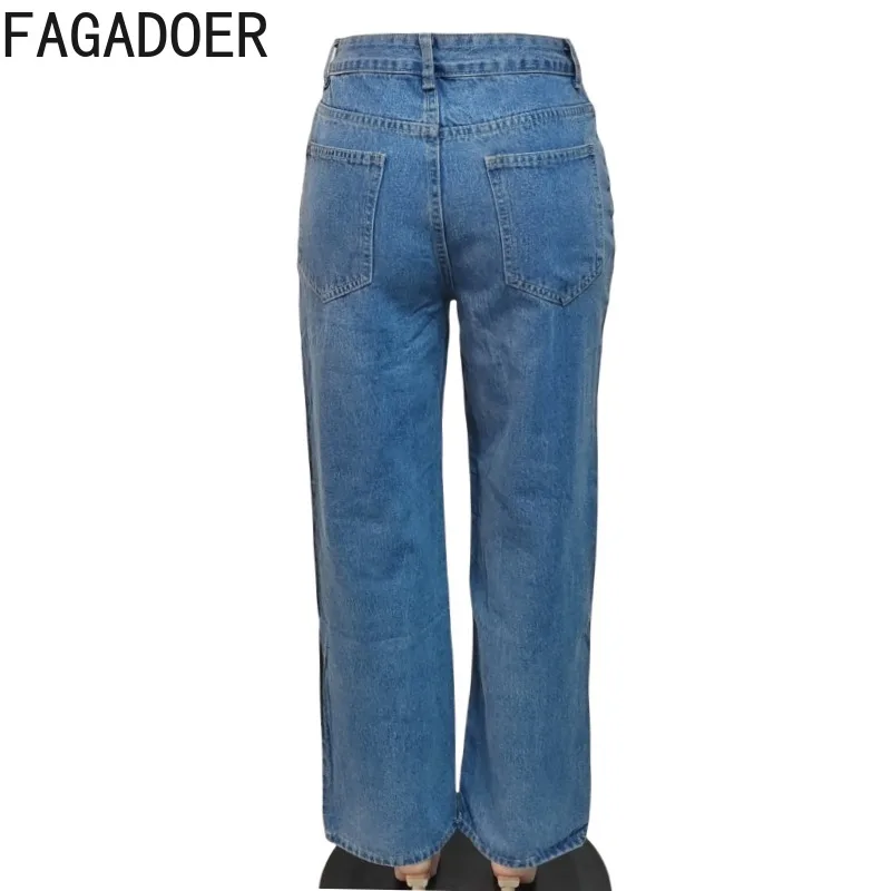 FAGADOER Retro Fashion Gradient Denim Pants Woman Summer High Waist Loose Straight Tube Jeans Female Streetwear Bottoms 2025 New