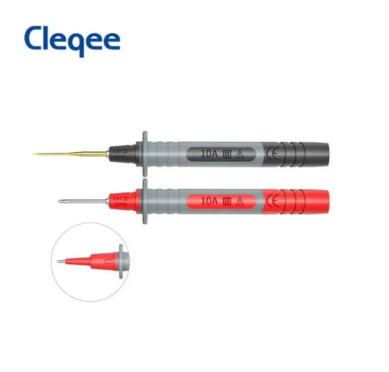 Cleqee P8003 Multimeter Test Probe Pen with Replaceable Gold-plated Sharp 1mm Needles + Thick 2mm Needle Multi-purpose Test Pen