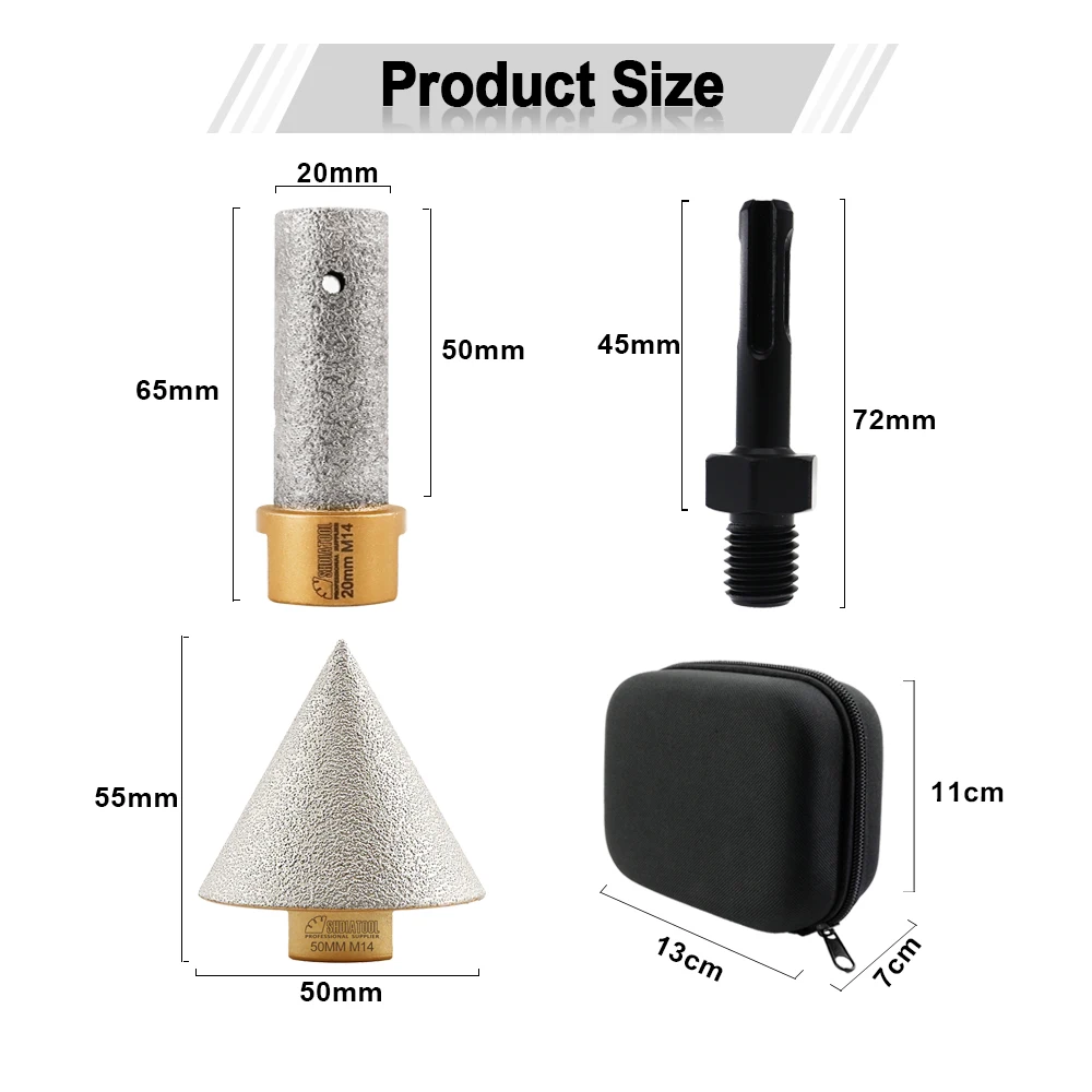 SHDIATOOL M14 3 قطعة الجافة الماس فنجر طحن الشطب مجموعة الخزف بلاط الجرانيت الرخام تشطيف السيراميك أكسفورد القماش عدة أدوات