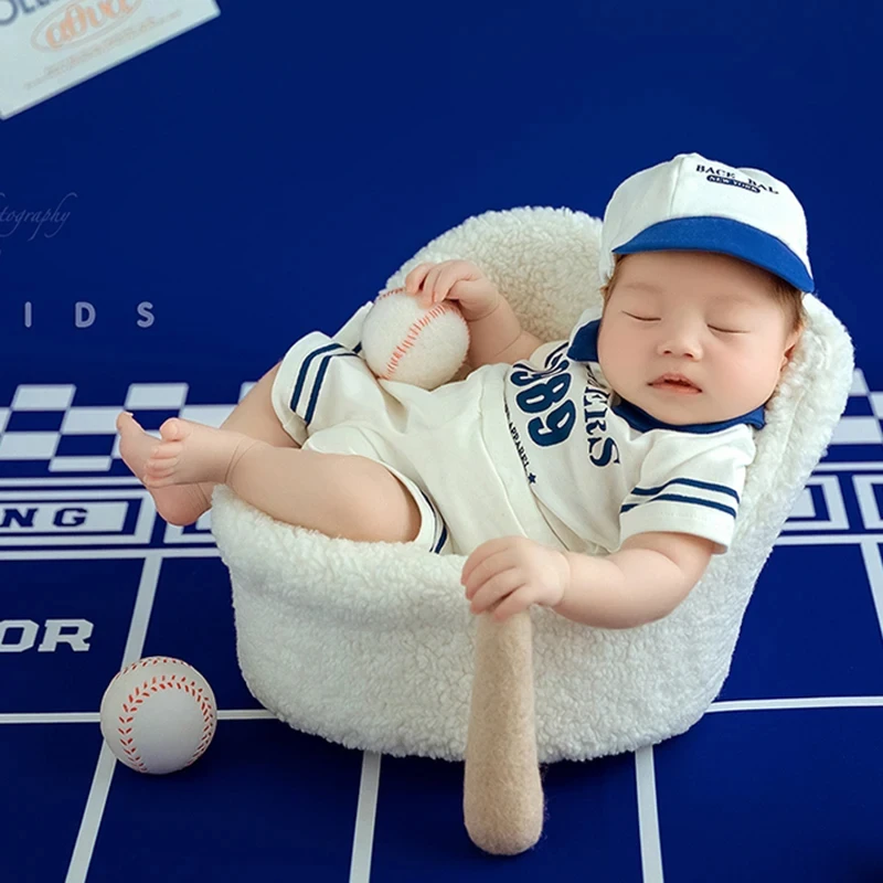 

Baseball Themed Newborn Photography Clothing Baby Felt Baseball Props Baby Boy Hat + Top + Pants Sport Set Baby Photo Accessorie