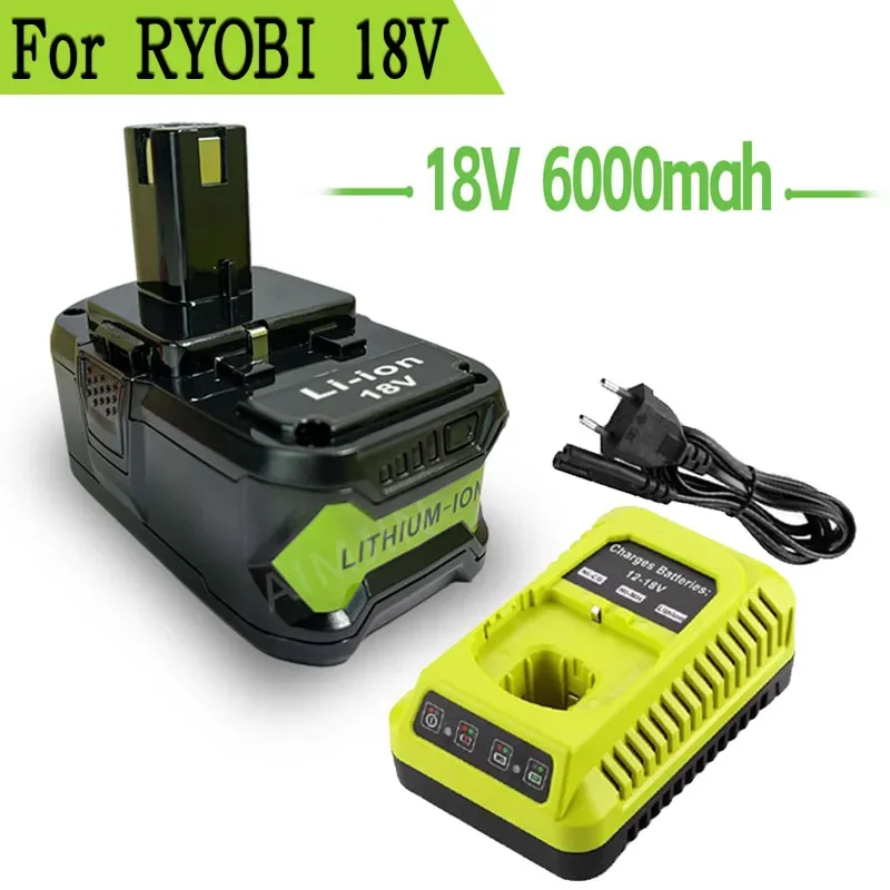 

Для RYOBI P108 6Ah 18V литий-ионный аккумулятор для электроинструментов P104 P107 RB18L50 RB18L20 P108 зарядное устройство 18 В