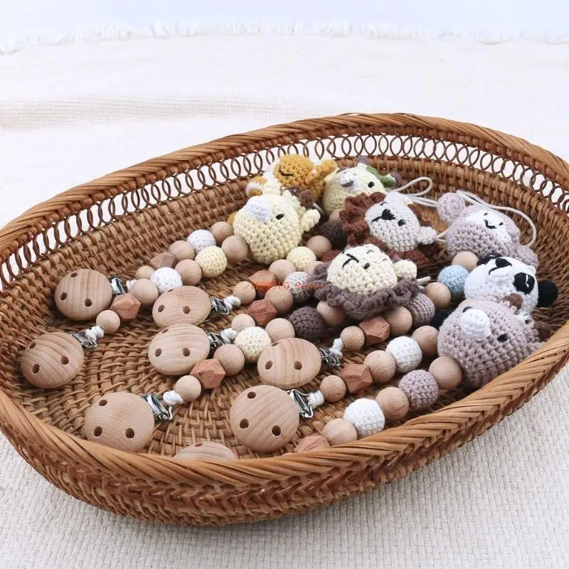 

U50F Handwoven Crochet Baby Teether Clip Non-drop Pacifier Chain Newborn Nursing Gift