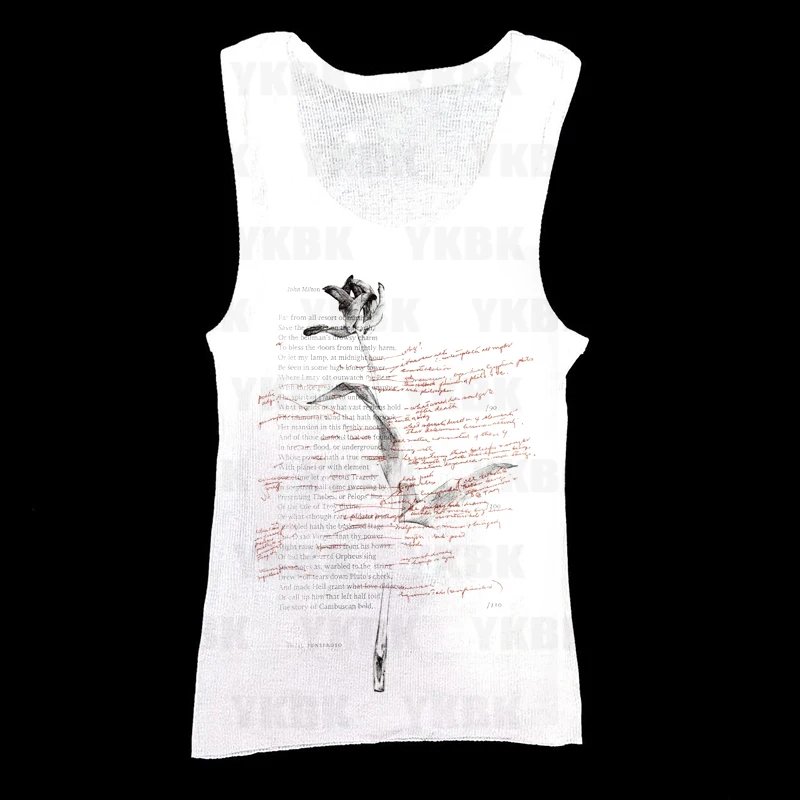 Y2k Print Rose Flower Vest Strap for Women Punk Short Sexy Corset Grunge White Cool Girl Gothic Casual Vest Sleeveless Emo Baby