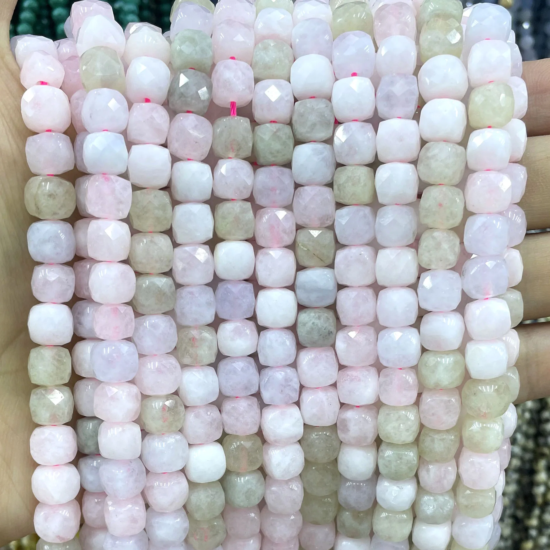 7-8MM Faceted Cube Natural Morganite Chalcedony Stone Loose Square Spacer Bead For Jewelry Making Diy Bracelet Accessories