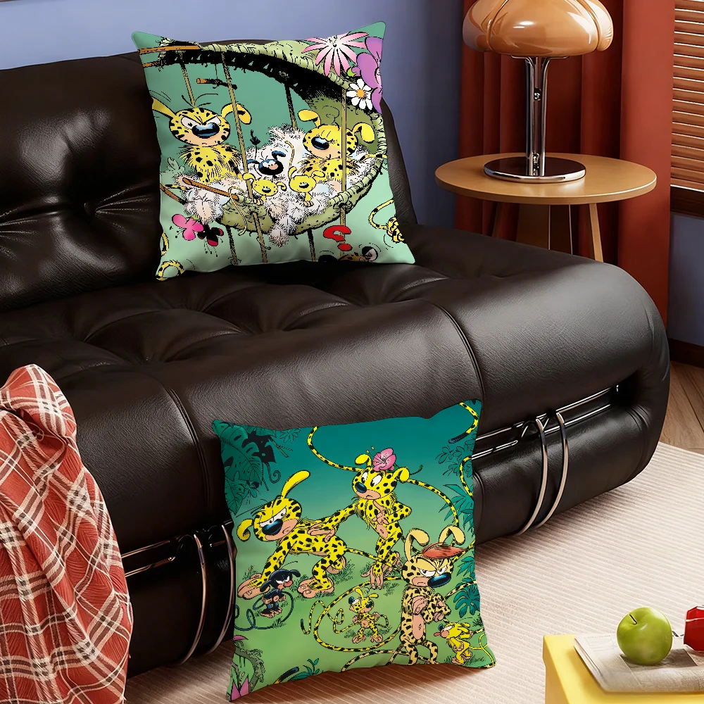 Niedlicher M-Marsupilami-Cartoon-Kissenbezug für Schlafzimmer, Sofa, Wohnzimmer, Rückenlehne, Dekoration, quadratisches Kissen, Nickerchenzeit