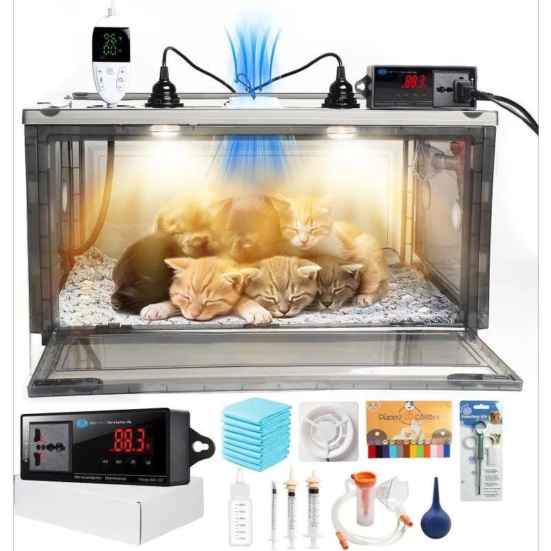 Puppy Incubator With Heating And Fan, Thermostat Controlled To Maintain Comfortable Warmth, Fan Provides Good Ventilation,Ideal